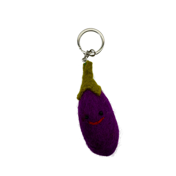 Smiley Eggplant Handmade Needle Felted Key Ring