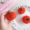 Smiley Pumpkin Handmade Needle Felt Key Ring in plate