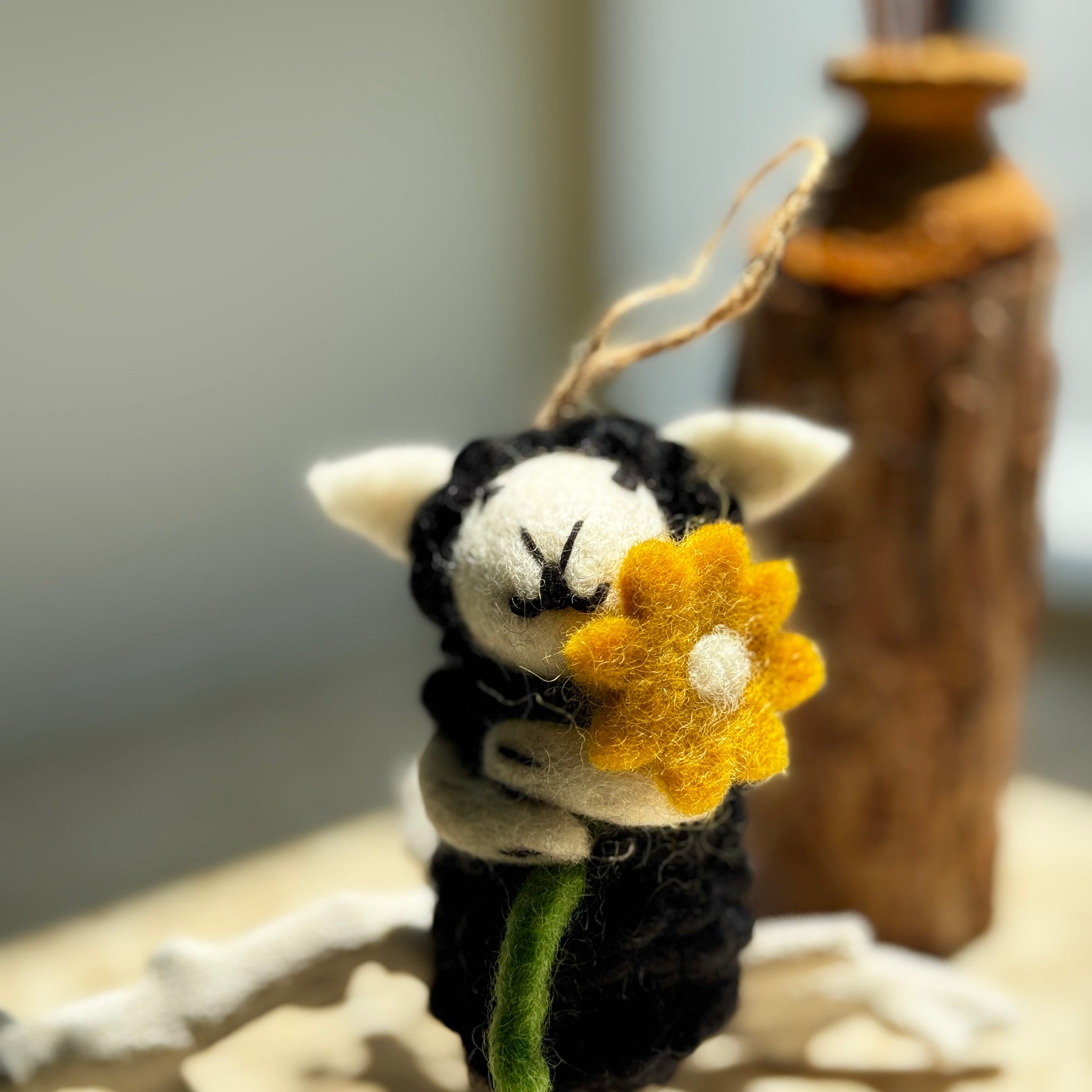 Handmade Needle Felt Hanging Little Sheep with Flower