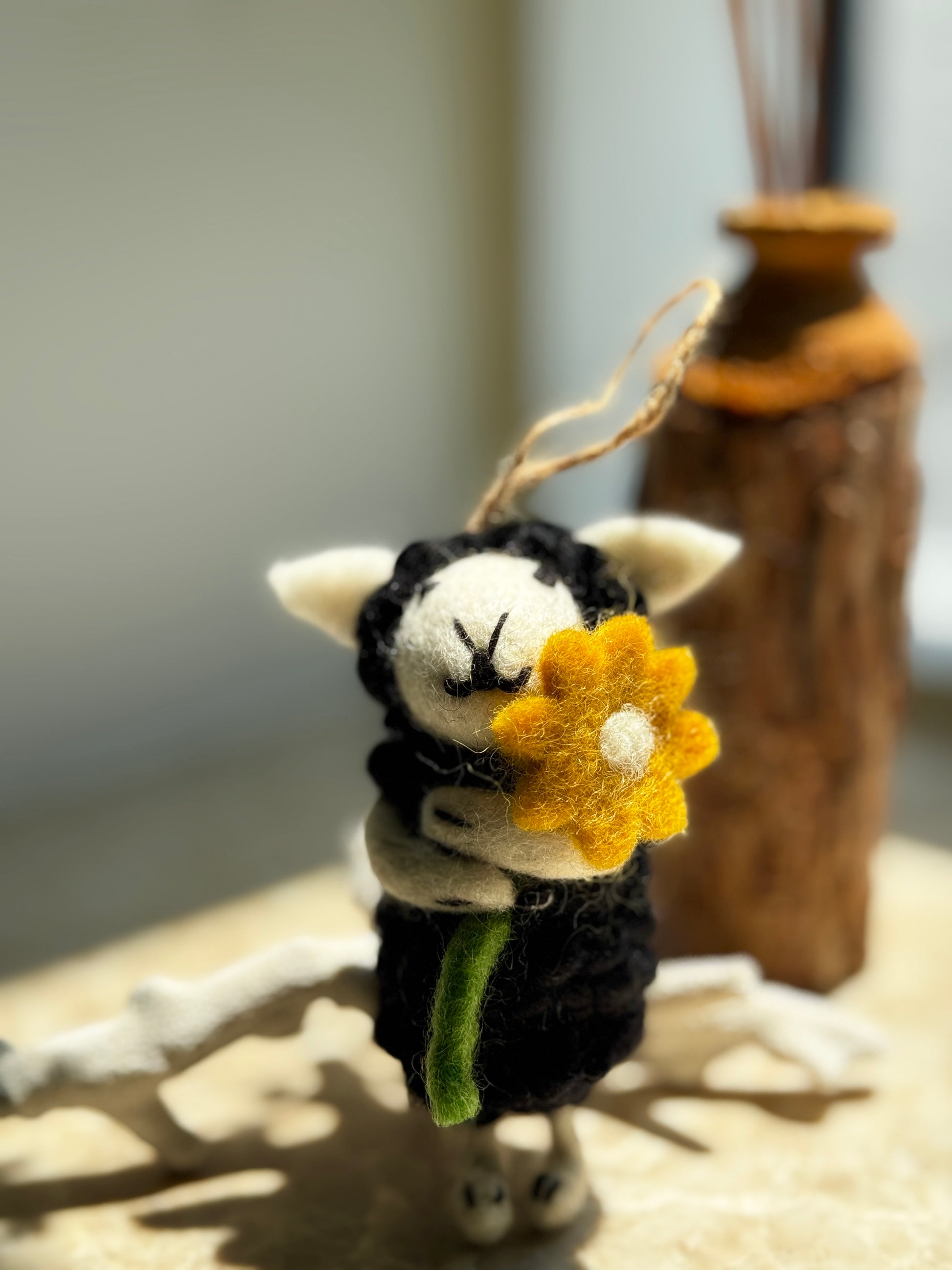 Handmade Needle Felt Hanging Little Sheep with Flower