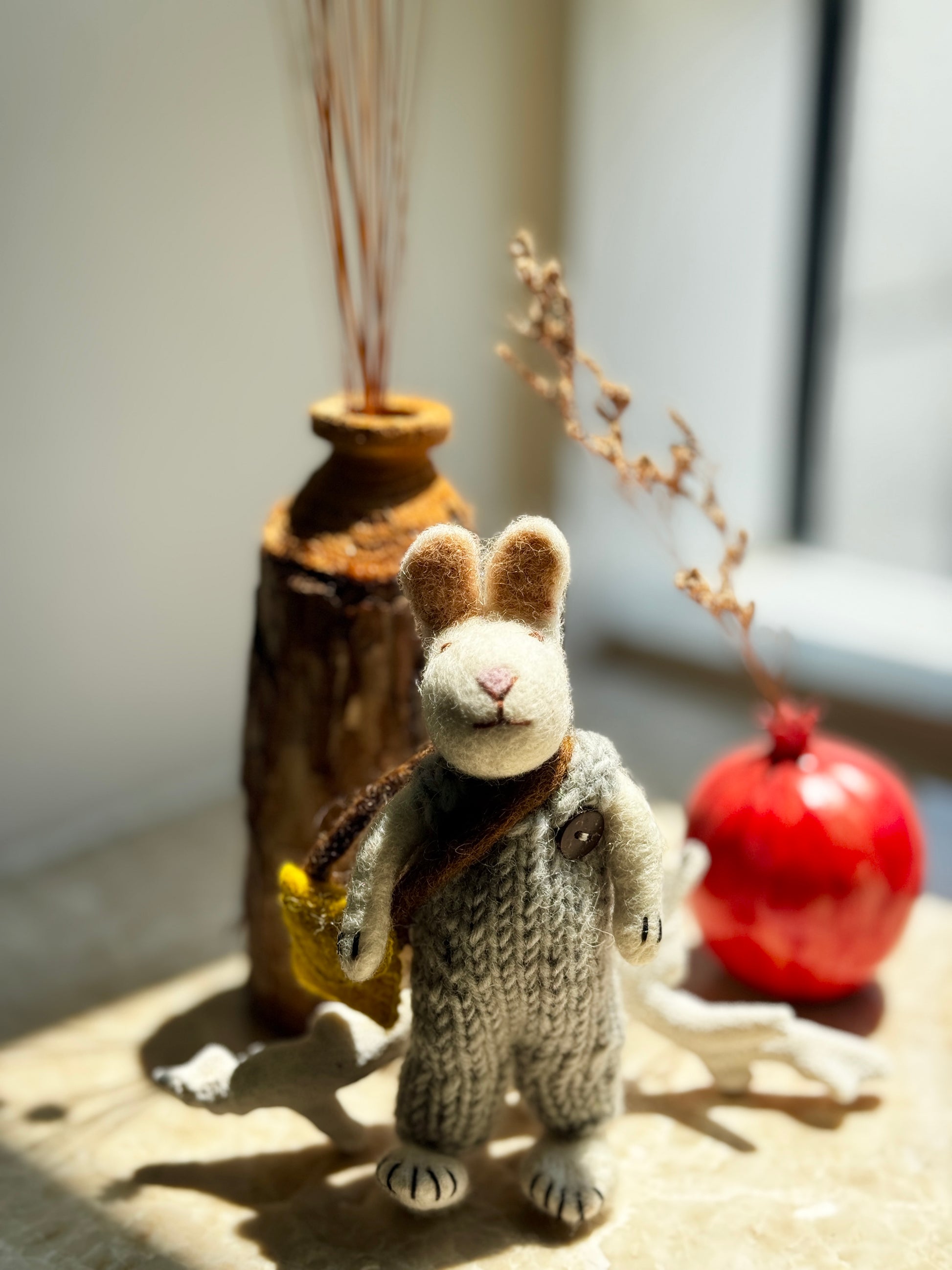 Handmade Needle Felt Little Rabbit in Grey Jumper