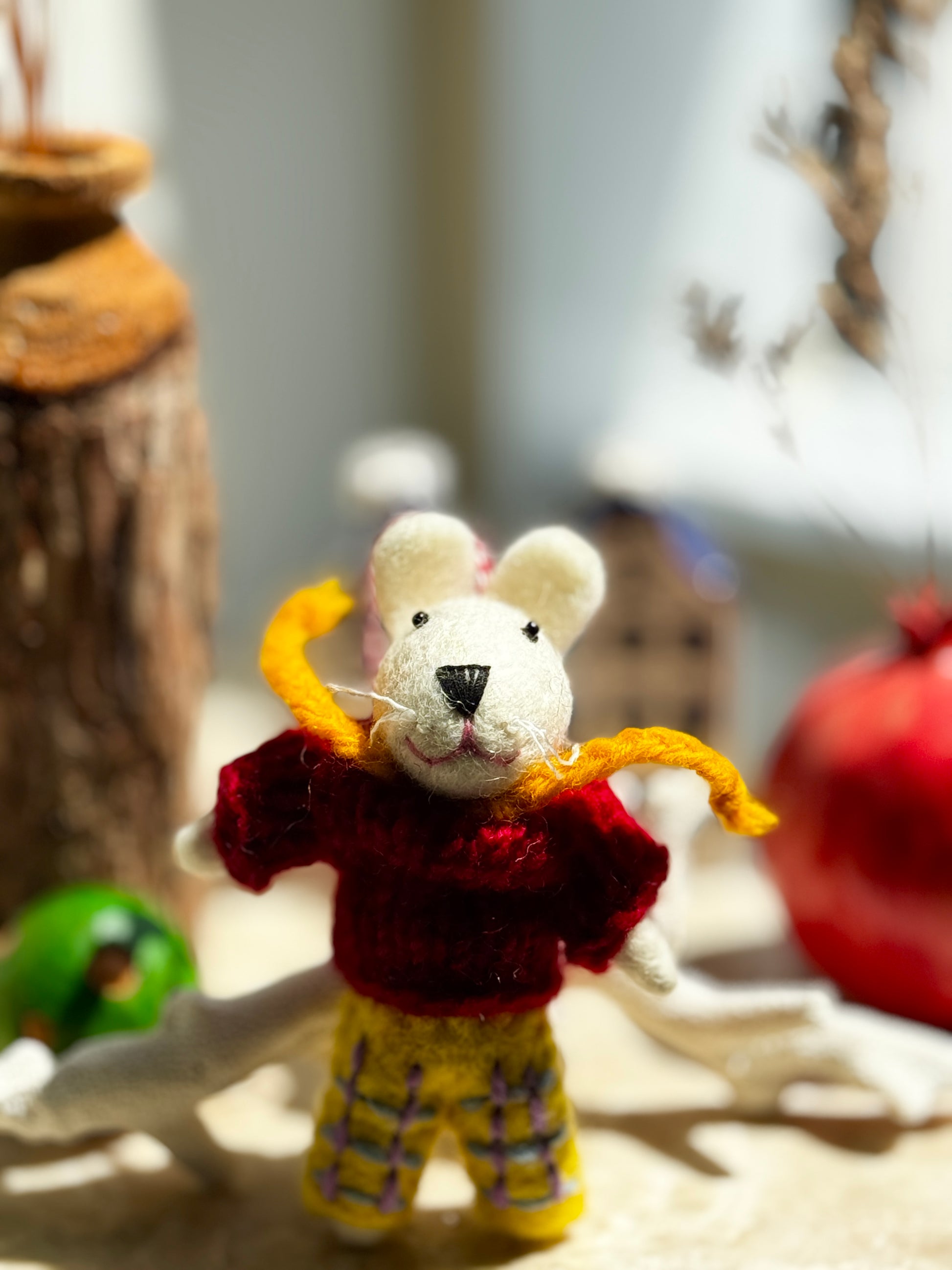 Handmade Needle Felt Little Mouse in Red Sweater