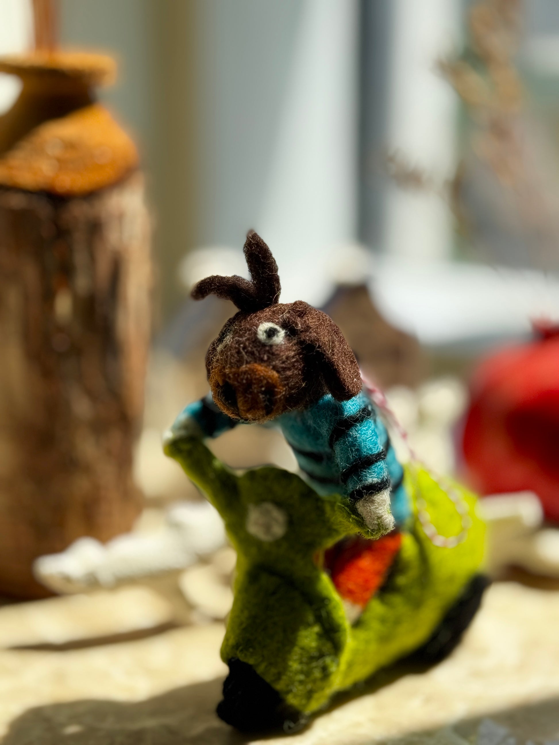 Handmade Needle Felt Puppy in Motorcycle
