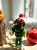 Handmade Needle Felt Puppy in Green Sweater