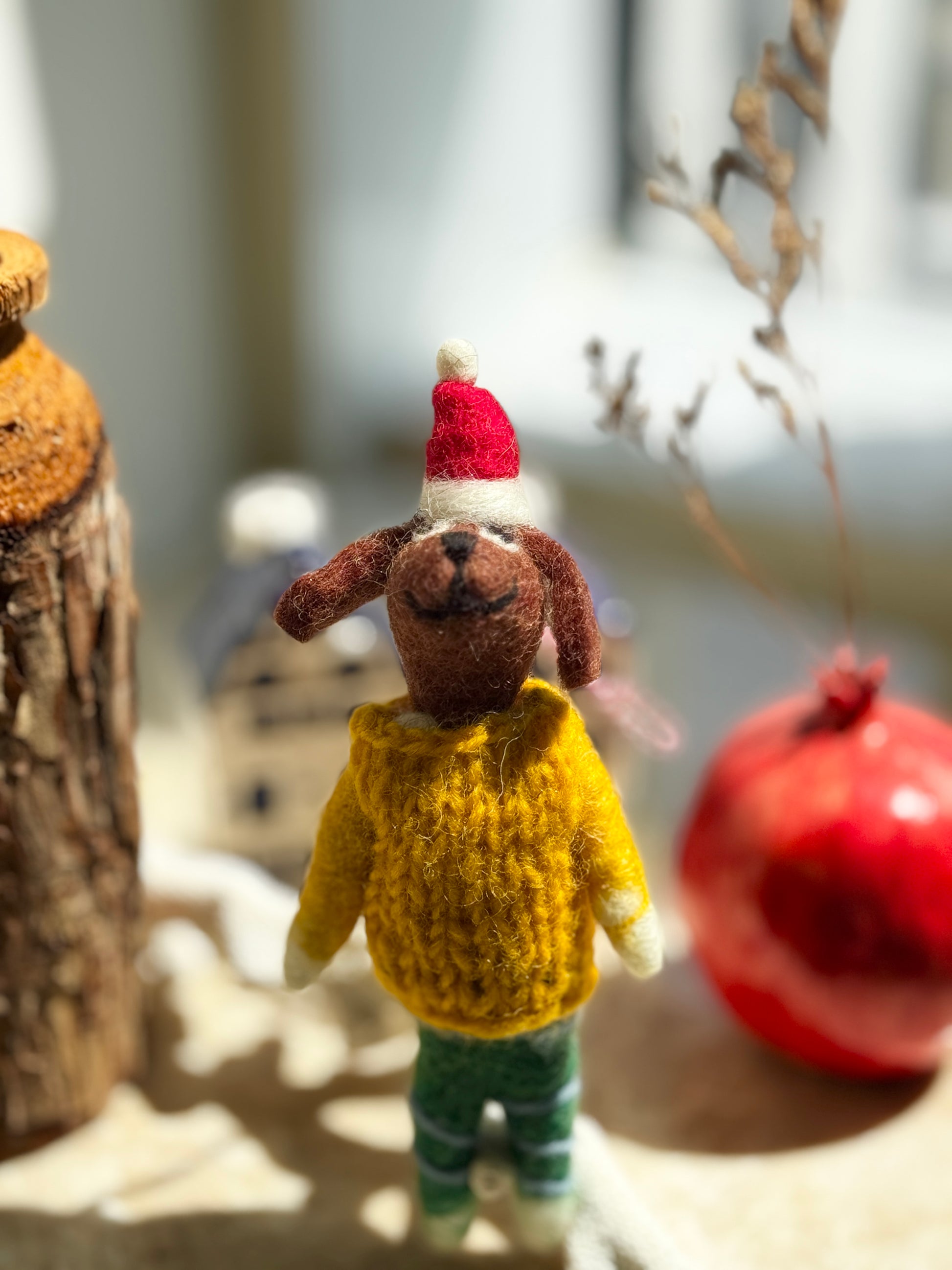 Handmade Needle Felt Puppy in Yellow Sweater