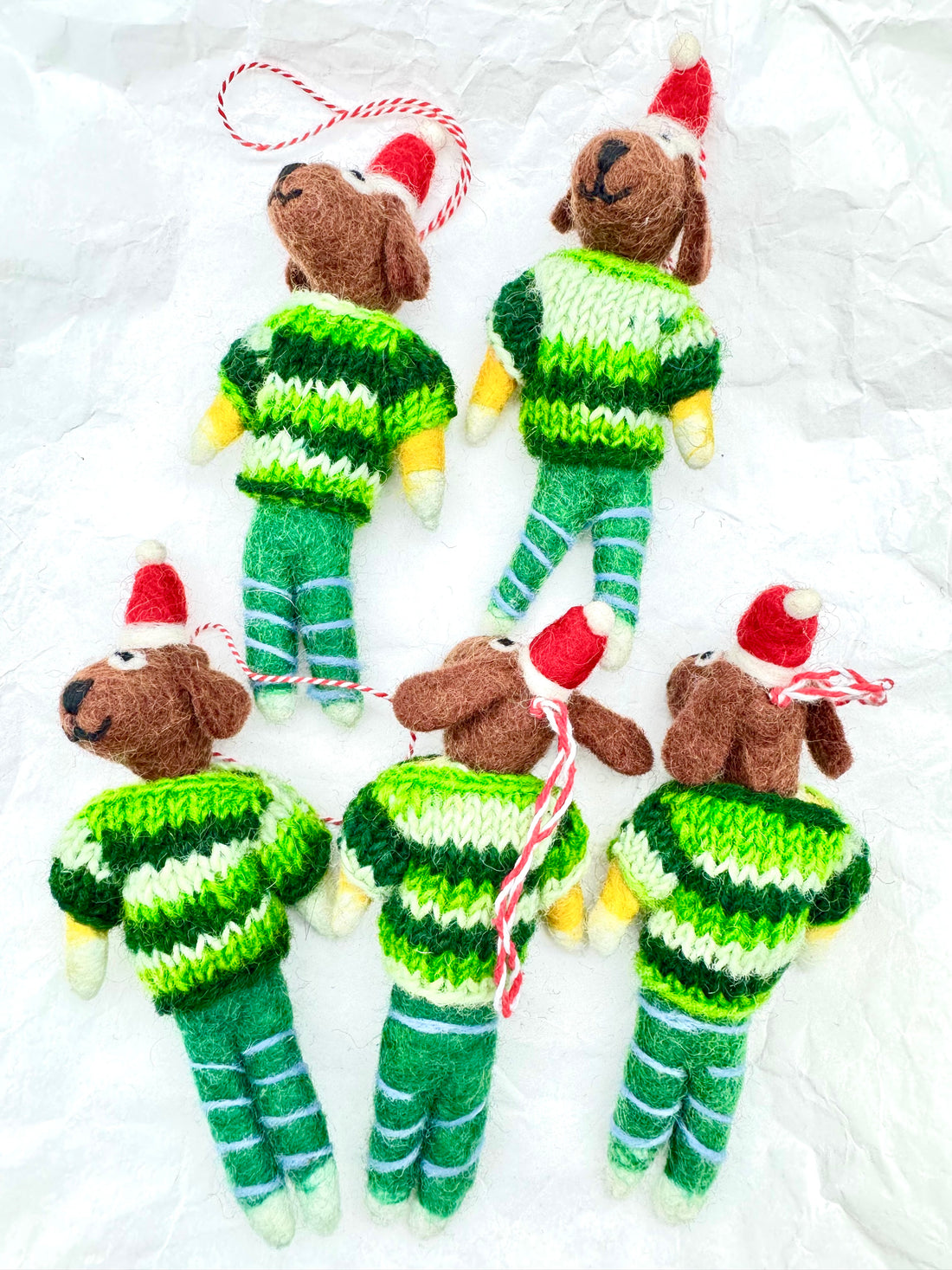 Handmade Needle Felted Puppy in Green Sweater