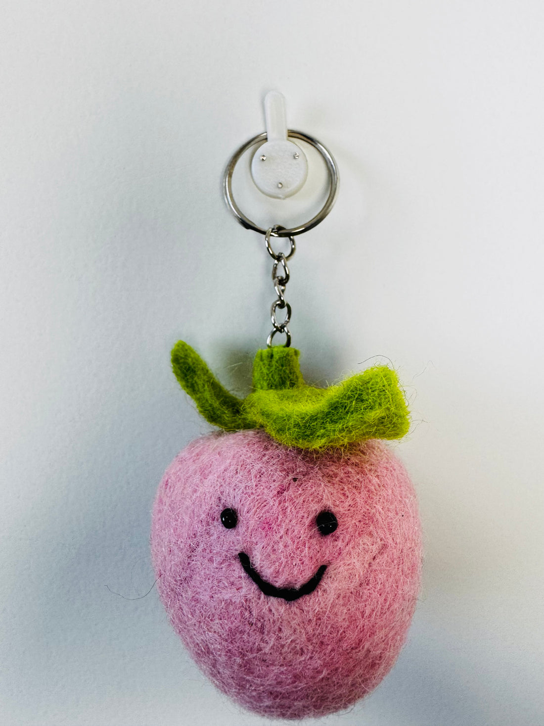 Smiley Peach Handmade Needle Felted Key Ring