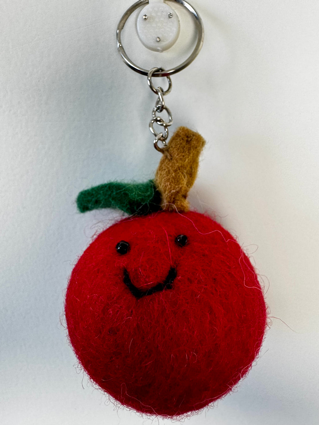 Smiley Apple Handmade Needle Felted Key Ring