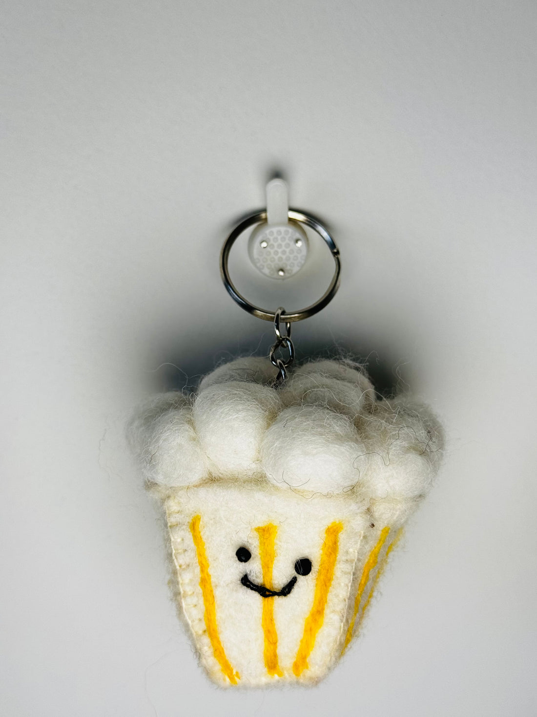 Smiley Popcorn Handmade Needle Felted Key Ring