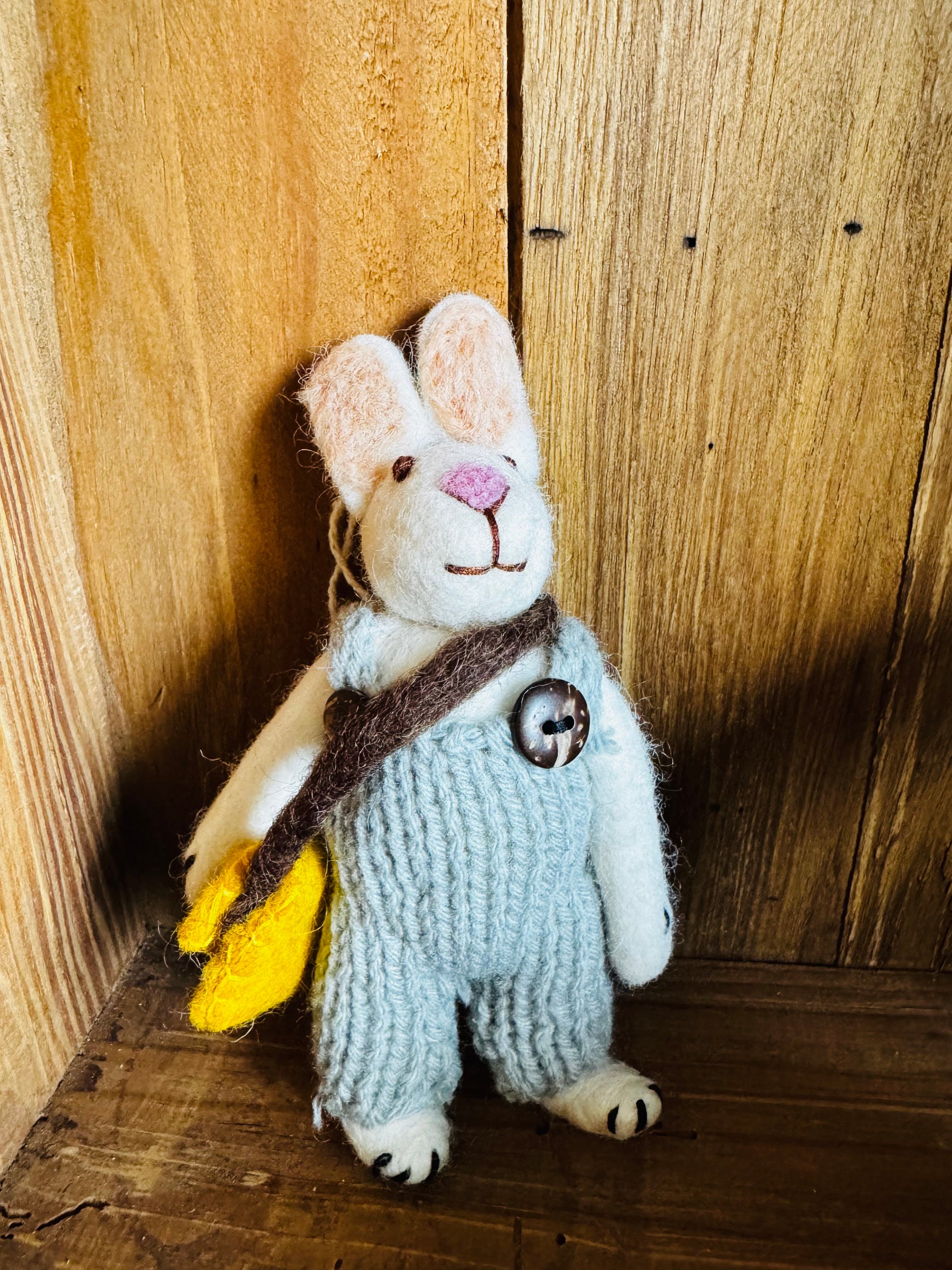 Handmade Needle Felt Little Rabbit in Grey Jumper