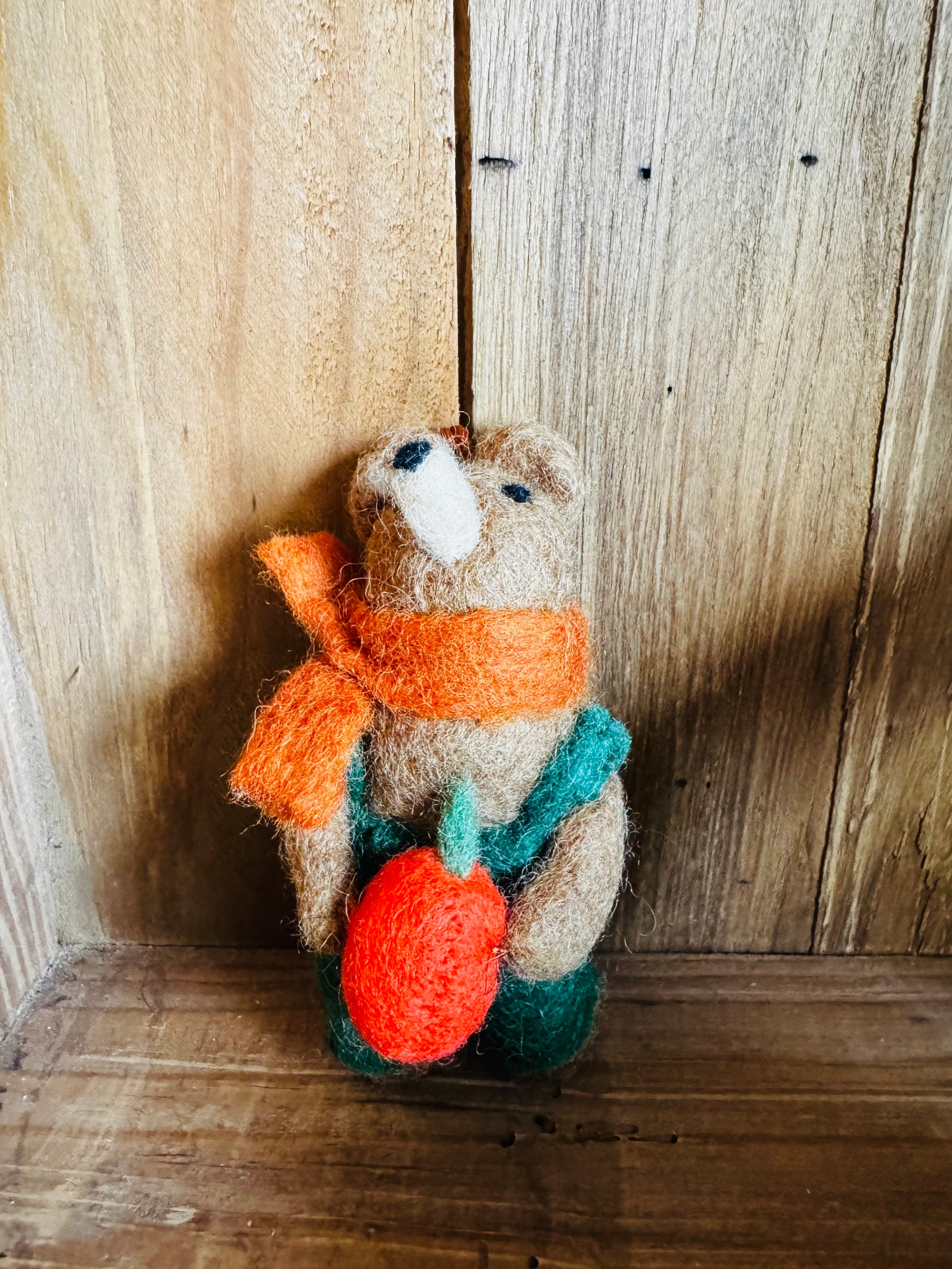 Handmade Needle Felt Hanging Brown Little Bear