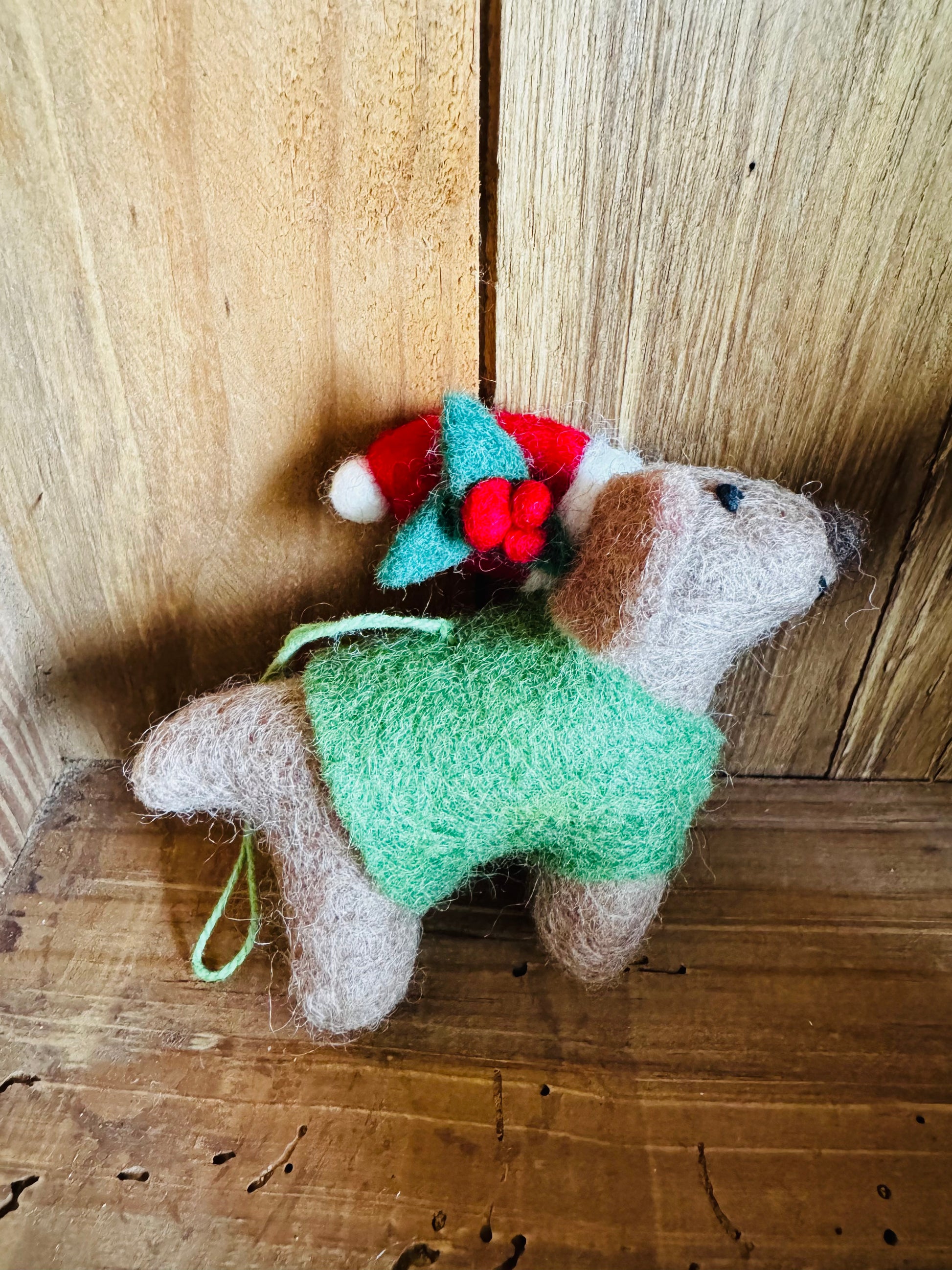 Handmade Needle Felt Hanging Little Dog back side