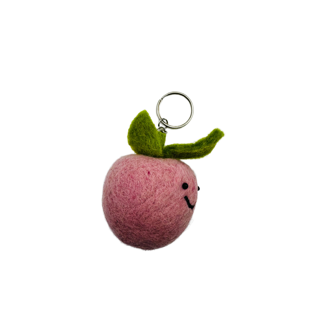 Smiley Peach Handmade Needle Felted Key Ring