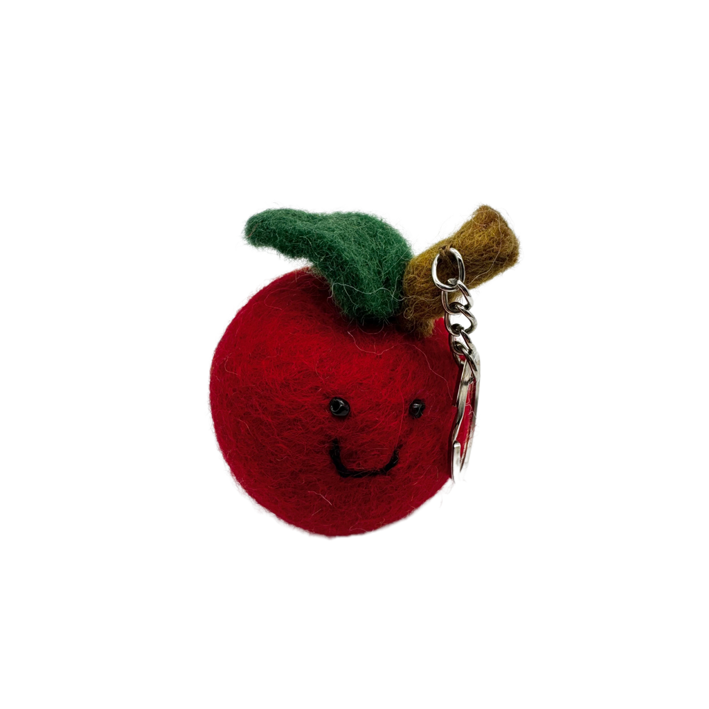 Smiley Apple Handmade Needle Felted Key Ring