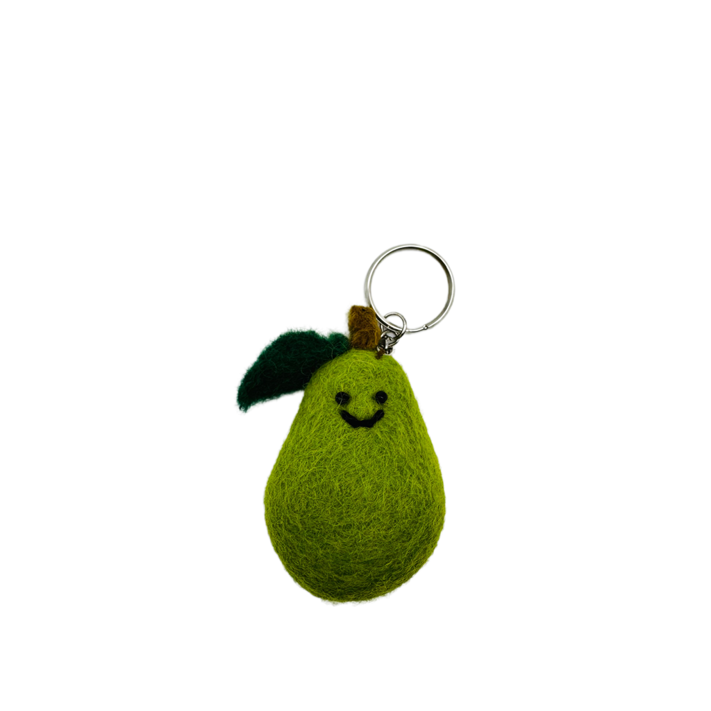 Smiley Avocado Handmade Needle Felted Key Ring