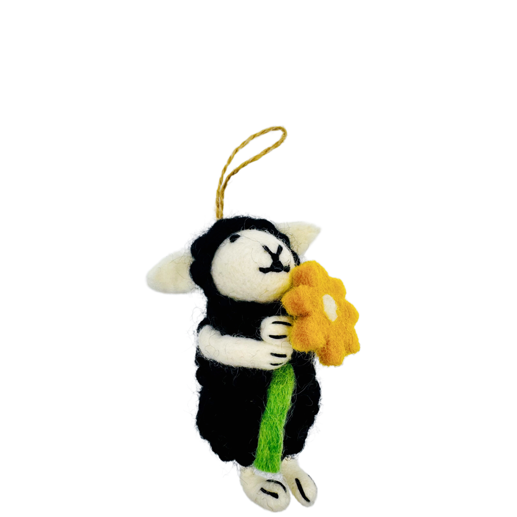 Handmade Needle Felted Little Sheep with Flower