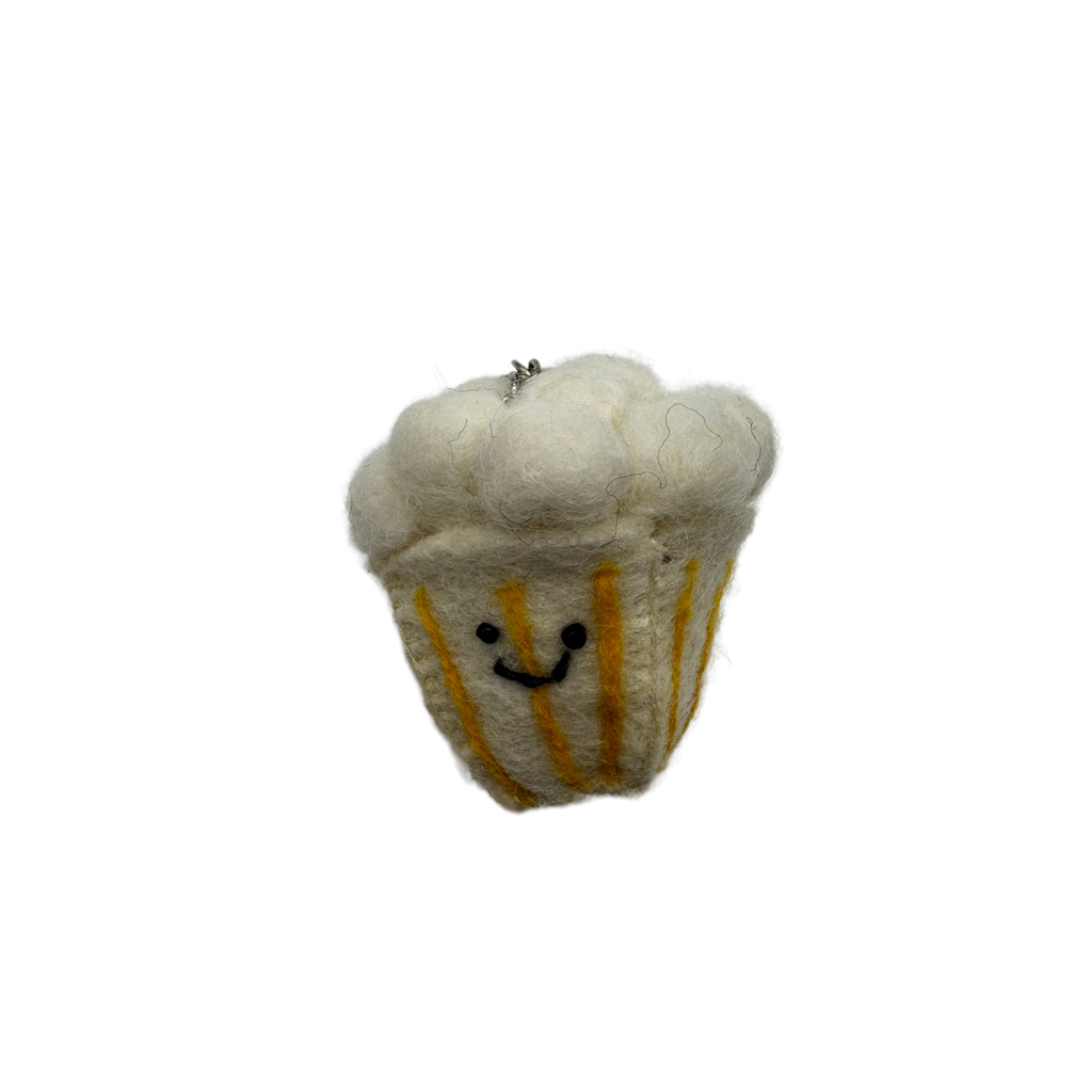 Smiley Popcorn Handmade Needle Felted Key Ring
