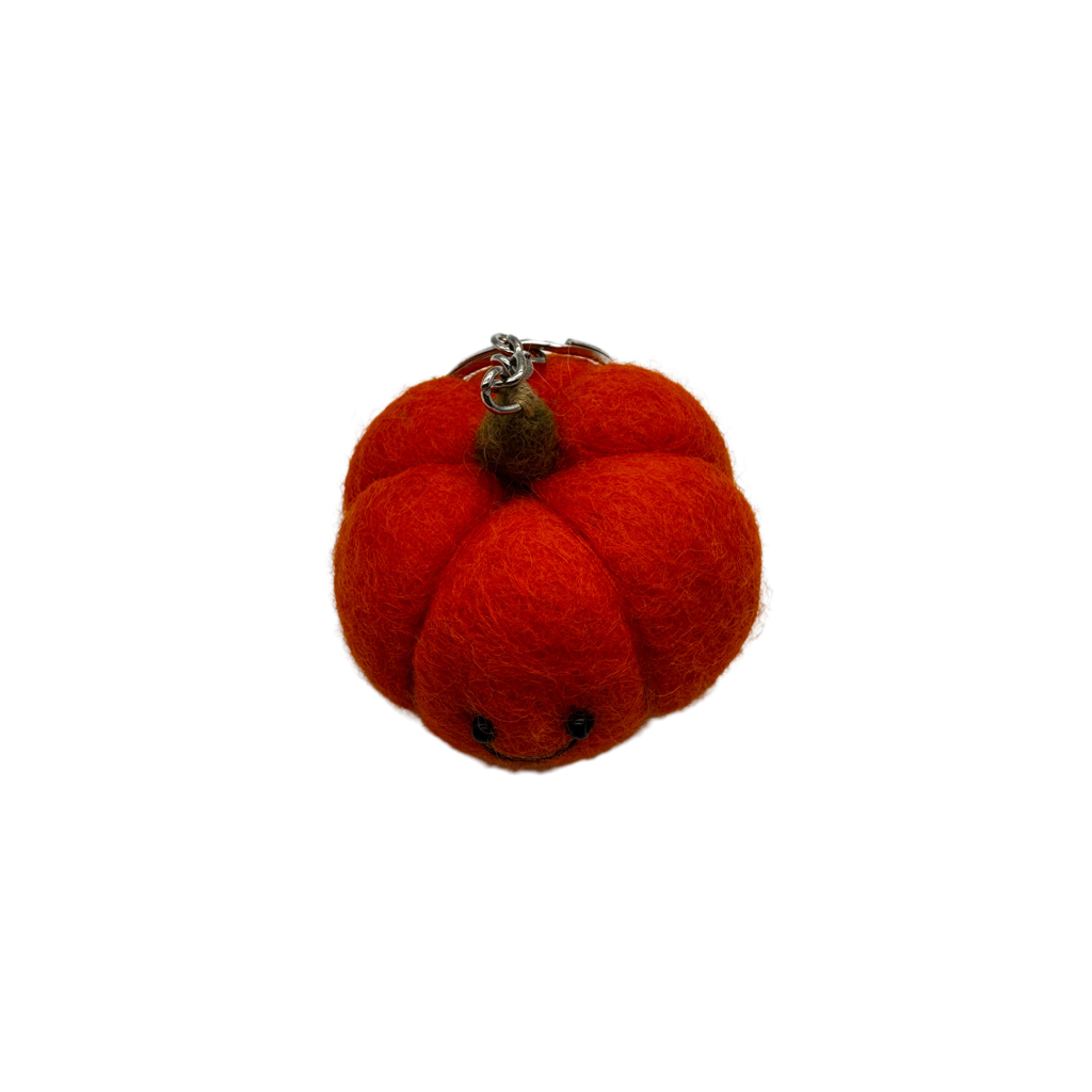 Smiley Pumpkin Handmade Needle Felted Key Ring
