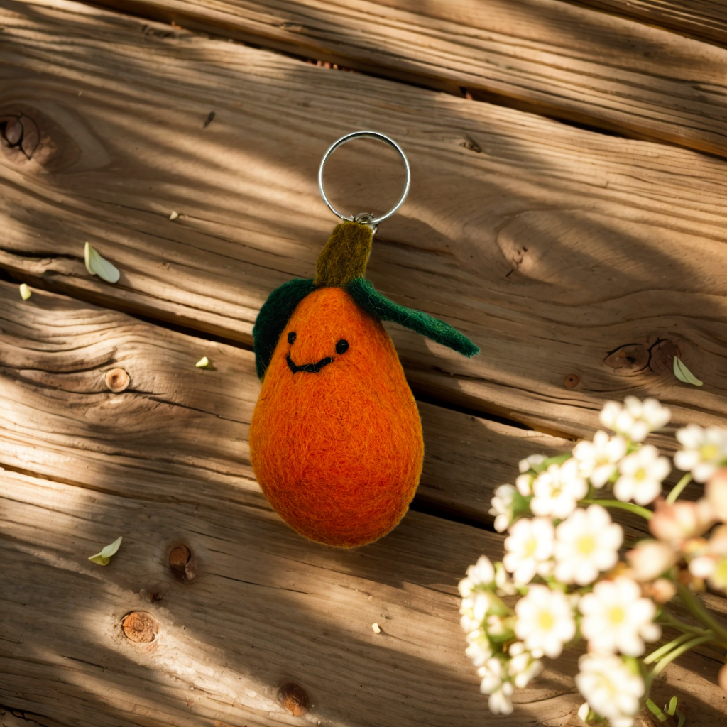 Smiley Mango Handmade Needle Felted Key Ring