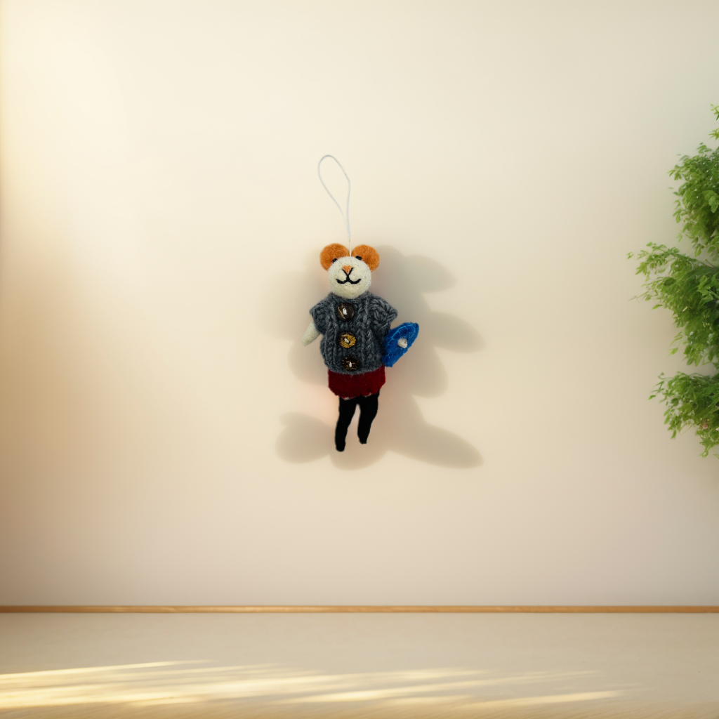 Handmade Needle Felted Little Fashionable Mouse