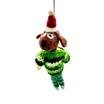 Handmade Needle Felted Puppy in Green Sweater