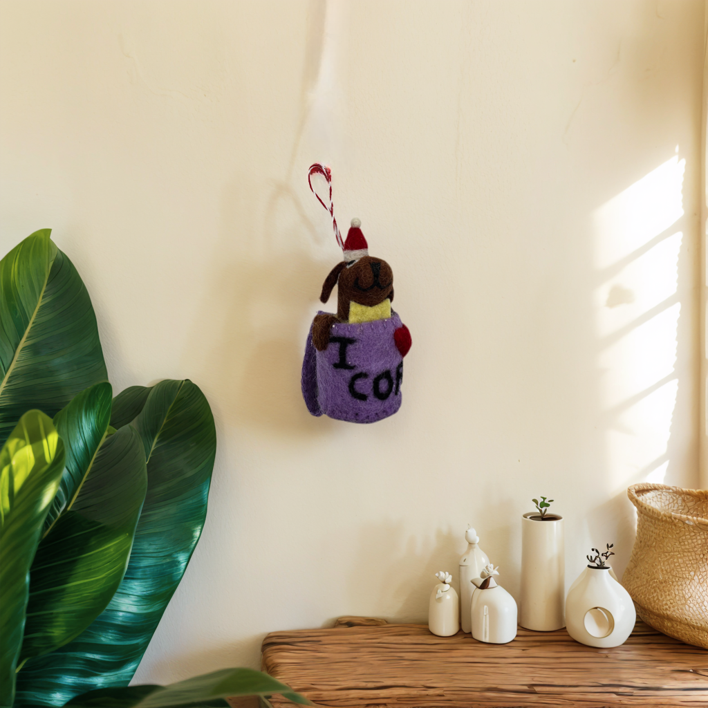 Handmade Needle Felted Cute Puppy in Coffee Mug