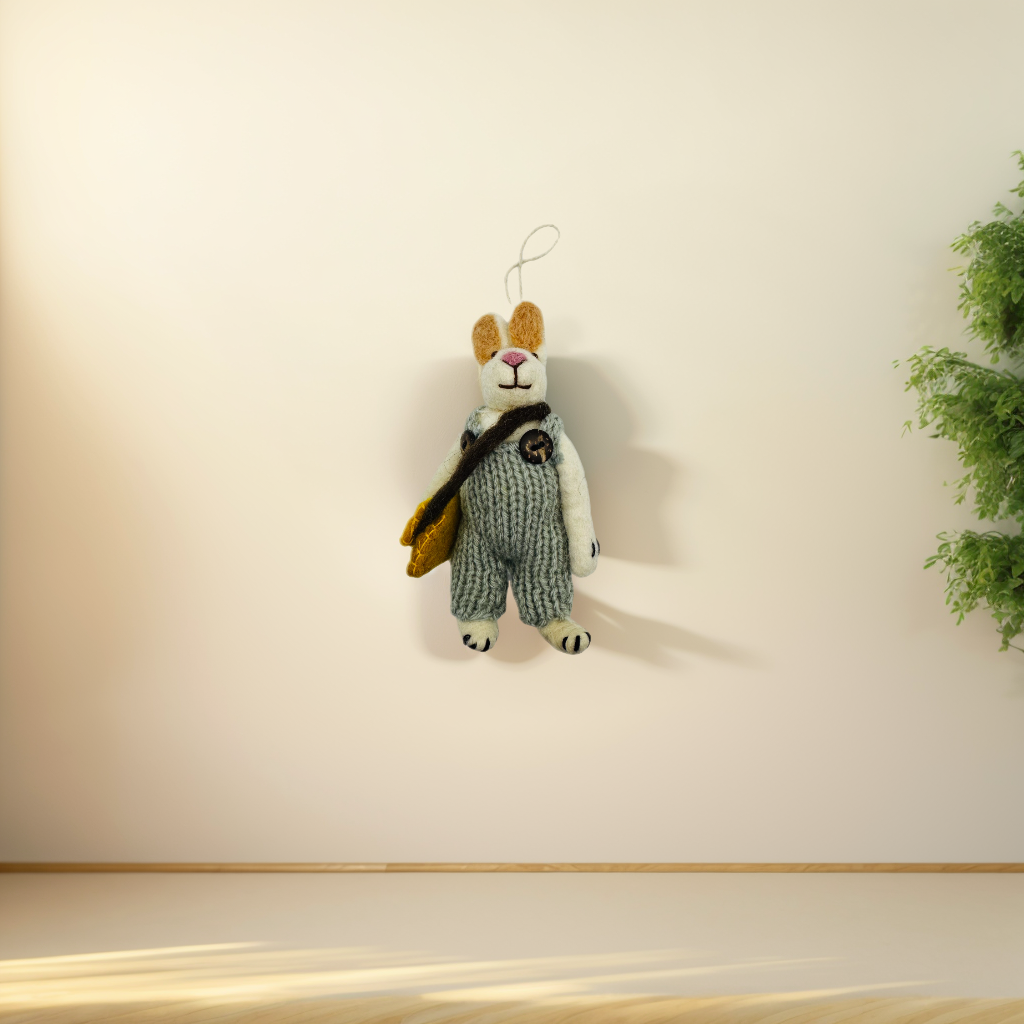 Handmade Needle Felted Rabbit in Grey Jumper